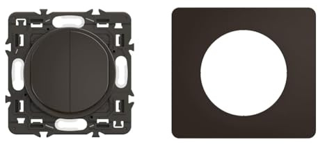 LEGRAND - Double interrupteur ou va-et-vient Céliane 10AX enjoliveur Noir et support avec Plaque Céliane 1 poste - Noir Mat emballage GD
