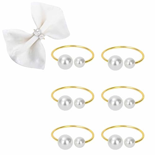 6pcs Napkin Rings Stainless Steel Gold Napkin Rings Dinner Napkin Buckle Pearl Napkin Buckle Set for Tableware Hotel Supplies Table Decoration Banquet Wedding Party