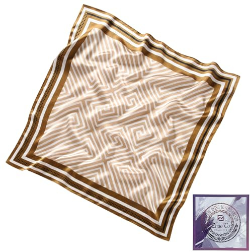 ZhaoCo 100 % naturlig mullbärssilke, 70 x 70 cm/27,5 x 27,5 tum sidenscarf grafiskt tryck liten mjuk kvadratisk sidenhalsduk för kvinnor, Ss70-013a, 66*66cm
