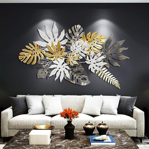 JOUFNING Große 3D-Wandkunststatue Aus Metall, Wanddekoration Aus Metallblättern, Moderne Wandskulpturen Aus Metallblättern, Wohndekoration Für Wohnzimmer, Schlafzimmer, Büro
