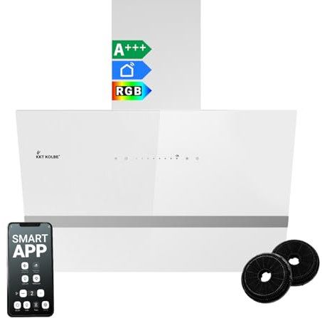 KKT KOLBE Dunstabzugshaube 60 cm | 782 cbm/h Umluft Abluft | Kopffrei | Wandhaube | Weiß Glas | Smart WiFi App WLAN | RGBW-LED-Beleuchtung | EASY6005WM