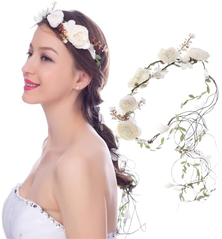 GGUFAY Bandeau de Cheveux Avec Couronne de Fleurs, Cheveux Vigne Mariage Bandeau Feuille, Casque Bal de Promo Faire la Fête Accessoires pour Cheveux pour Mariées et Demoiselle D'honneur(B)