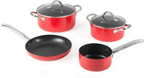Russell Hobbs Riviera Ensemble de Cuisson 4 Pièces – Poêle à Frire 24 cm, Casserole 16 cm, Marmites 20/24 cm, Revêtement Antiadhésif Céramique, Sans PFAS, Aluminium Pressé, Compatible Four, Induction
