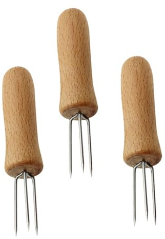 HIAKDOFT 3pièces Support De Fourchettes à Maïs Acier Inoxydable Avec Manche Brochette De Maïs Pour Barbecue Ustensiles De Cuisine