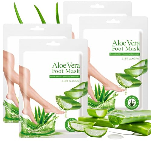 4 Pack Foot Peel Mask, Aloe Vera Hydrating Foot Masks, Deep Exfoliation for Smooth Feet, Foot Mask for Removes Dead Skin and Calluses, Nourishing Formula with Soothing Aloe