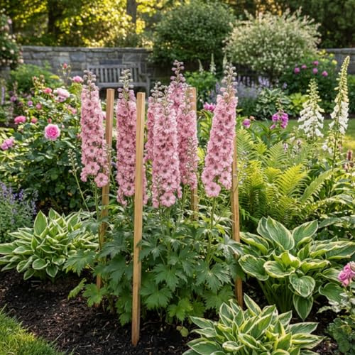 Bloomique - Set di 6 - Delphinium Magic Fountains Pink Shades - Speronella - Ricca fioritura - Resistente all'inverno - Perenne - Altezza 10-20 cm - Vaso 9 cm