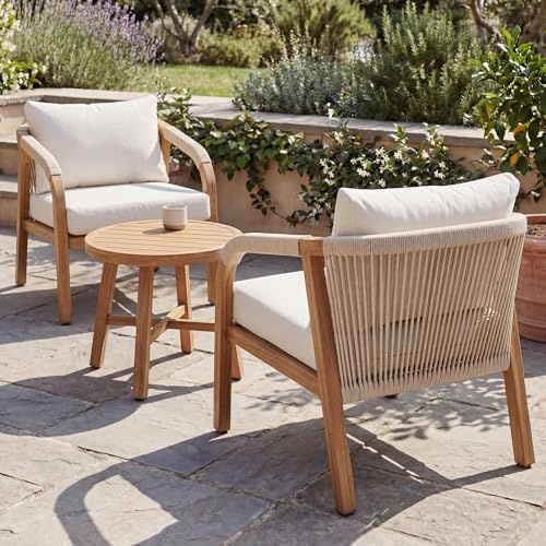 Mendler Aluminium Lounge-Set HWC-P82, Gartengarnitur Balkon-Set Stuhl Tisch, Stoff/Textil (220g/m²) - Holz-Optik Creme