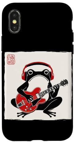 Grumpy Frog Guitariste Rock Musique Japonaise Art sur Bois Coque pour iPhone X/XS