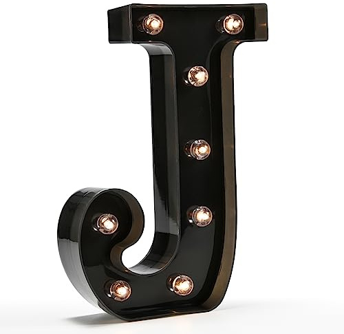 Oycbuzo Light Up Black Alphabet Marquee Letters LED Lights Sign for Night Light Home Bar Christmas Lamp Birthday Party Wedding Decoration J