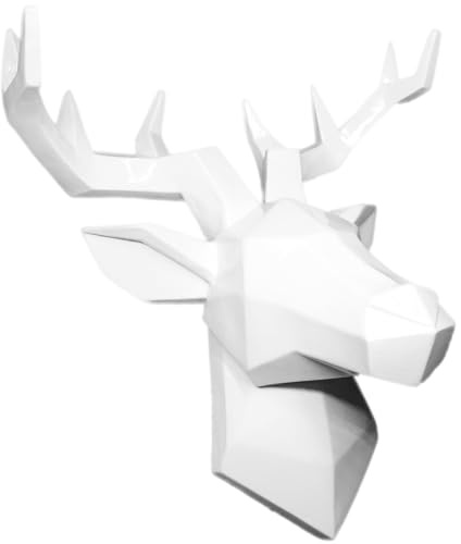 Hansmeier® Hirsch Wandskulptur - Weiß - 42 x 41 cm - Wanddeko Geweih Modern - Hirschkopf 3D Deko Schädel - Geschenkidee - Robustes Dickes Material