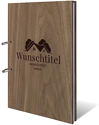 Ferienwohnung Gästebuch Nussbaum Holzcover mit individueller Gravur inkl. 72 Naturpapier Blätter DIN A4 hoch 215 x 302 mm - Modern