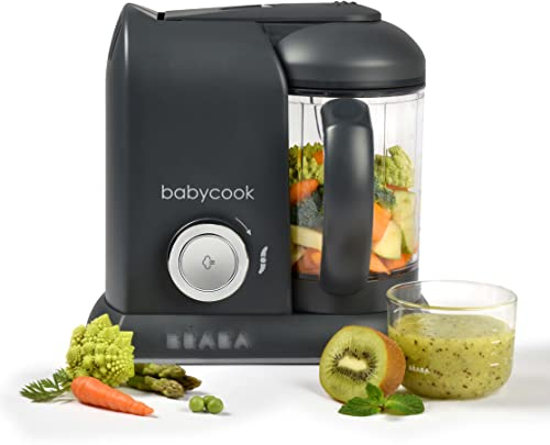 BEABA Babycook Solo - 4 in 1 Baby Food Maker: Processor, Blender, Cooker & Soft Steamer - Quick Food Diversification - Dark Grey