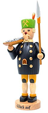 Drechslerei Friedbert Uhlig, Räuchermännchen Nr. 060/g, Bergmann, schwarz, gebeizt, 25 cm hoch, aus regionalem Holz gedrechselt, echte Handarbeit aus dem Erzgebirge, Weihnachten, Holzkunst, Echtholz