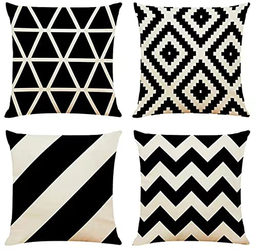 OYIMUA Uppsättning av 4 bohemiska dekorativa kuddöverdrag svart 20 x 20 tum linne geometriska prydnadskuddöverdrag 50 cm x 50 cm fyrkantiga örngott för utomhusmöbler trädgård vardagsrum soffa