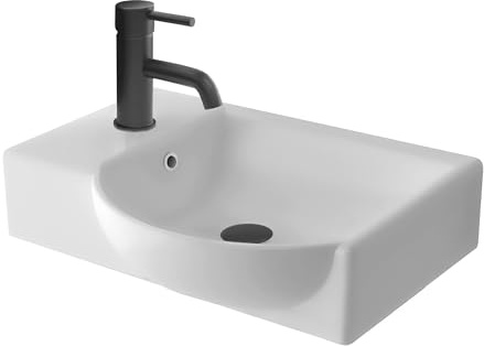 Alpenberger Miniformat Waschbecken 45 cm Breit | Waschtisch Qualitative Keramik | Waschbecken Wandmontage & Einsatzwaschtisch | Bad Becken für Gäste Badezimmer | Passend auf Waschbeckenunterschrank
