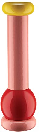 Alessi Totem Domestici MP0210 2 - Design Salz-, Pfeffer- und Gewürzmühle aus Buchenholz, Rosa, Rot und Gelb, Durchmesser 49 cm