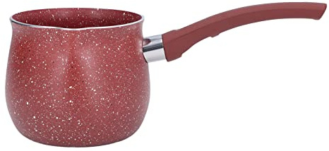 Köksgryta i Aluminium, 10 cm Diameter, Non-stick Såspanna med Hällpipar, Emaljerad Insida, Liten Kastrull med Enkelt Handtag för Kaffe, Smör, Choklad, Röd