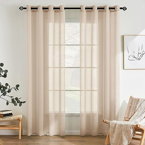 EMEMA 2 Pannelli Tende Trasparenti in Voile Con Occhielli Morbidi Finestre per Camera da Letto e per Salotto Eleganti Soggiorno 140x175cm Cachi Chiaro