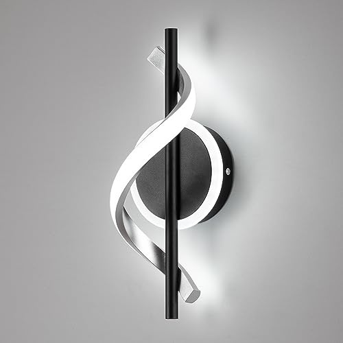 EIDISUNY LED Wall Sconces Indoor, 12W LED Wall Mount Lights, Modern Spiral Wall Lamp, 6000K Cold Light Fixture for Stairs, Living Room, Bedroom, Aisle, Hallway (Cold White, Black)