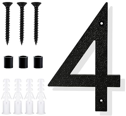 Numéros de Maison Flottants, 20cm Grand Numéros de Porte Noirs Montage Facile Numéros d'Adresse Numéros de Maison Modernes pour Adresse Boîte aux Lettres Maison Extérieur (Numéro 4)