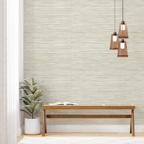 Simon&Siff Cream Textured Grasscloth Peel and Stick Wallpaper 17.7x197 Neutral Faux Grassweave Wallpaper Waterproof Self Adhesive Removable Wallpaper Mural for Home Decor Bedroom Kitchen Cabinet