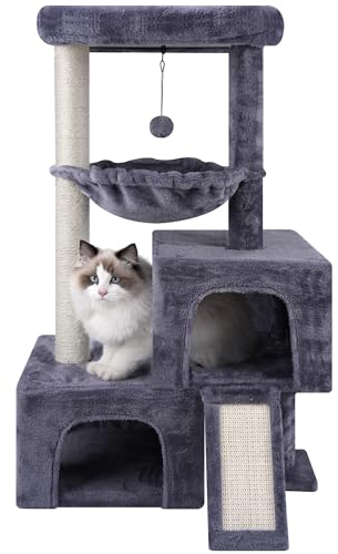 TWDEPART Cat Tree Tower for Indoor Cats, Activity Centre Cat Tower with Two Cat Condos Hammock and Scratching Posts, Grey…