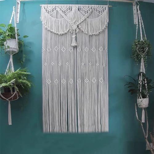 WABMJGW Makramee-Vorhänge für Türen, Boho-Türvorhänge, Höhe 70,86 Zoll/180 cm, Makramee-Wandbehang, großer gewebter Wandteppich, Baumwollseil, Fransen, Banner-Dekor,Beige B-120cm