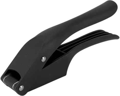 Garlic Press, 2 in 1 Efficient Multipurpose Eco Friendly Comfortable Grip Easy to Squeeze Garlic Mincer Tool for Kitchen (Black)