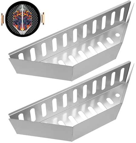 NQEUEPN 2pcs Charcoal Basket Stainless Steel Char Holder, 15 Inches Long Steel Grill Basket Charcoal Fuel Holder Charcoal Container for Weber BBQ Outdoors Indoors (Silver)