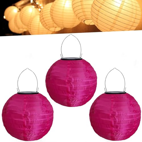 Lampions Außen Wetterfest Bunt Solar LED Laterne Warmweiß Solarlampions für Außen Hängend Lampions Solar Outdoor für Garten Hof Terrasse Hochzeit Fest Deko Hängende Gartenlaterne (20cm 3PCS/Pink#)