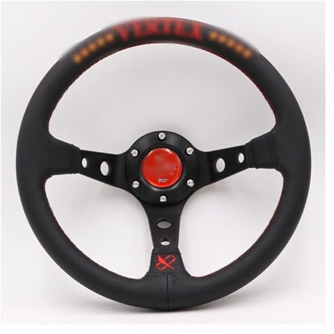 Volante Sportivo,Volante Auto Ruote dello sterzo sportivo della deriva del ricamo di cuoio genuino da 13 pollici / 320mm(Color:Red)