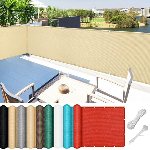 Balkon Sichtschutz Ohne Bohren 120 x 200 cm Blickdichte Wind Uv-Schutz Balkonsichtschutz mit Ösen Reißfest, mit Ösen Kabelbinder Zaunblende für Garten Balkon Terrasse, Creme Farben