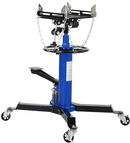 Heavy Duty Transmission Jack with Easy Maneuver Design - 1322 Lbs Capacity, 2-Stage Hydraulic, Foot Pedal Operation, 360° Swivel Wheels, Ideal for Garage and Shop Use