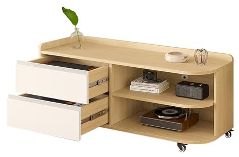 CMYAOYC Eck-TV-Ständer, Tv Schrank Rollende, Tv Sideboard mit Rädern und Ablage, Fernseh Schrank mit Ablage, Moderner TV-Bodenständer, Weiß und Eiche(1600 * 400 * 520mm/63 * 16 * 20in)