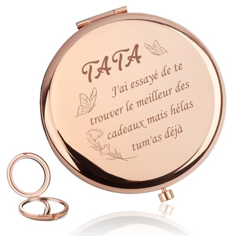 LmashRbaiw Cadeau Tata,Cadeau Fete des Meres,Miroir de Poche Personnalisé de Couleur Or Rose,Cadeau pour Tata,Idee Cadeau Tata,Cadeau Anniversaire Tata,Cadeau Tata Noel,Cadeau Parfait pour Femmes