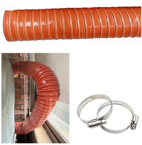 Flexible Tumble Dryer Hose Ducting 1m/3.3ft Fiberglass Vent Duct for Grow Tents Air Conditioning 2in/3in/4in/5in/6in Exhaust Pipe Includes 2 Clamps (43mm Dia)