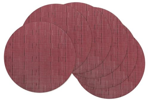 QUARKZMAN 6pz Sottopiatto, 35 Cm PVC Sottopiatti Rotondi Intrecciati Antiscivolo Resistente Al Calore Lavabili Tovagliette Per Tavolo Da Pranzo Superficie A Tessitura Bambù, Rosso