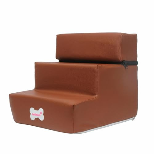 3 Step Dog Step Stairs Pet Ladder Cover Nonslip Dog and Cat Steps Removable Comfortable Non Dog Staircases Suitable for Small Dogs Wishbone Dog Chewing (Coffee, One Size)