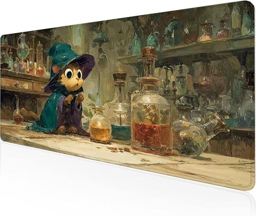Musmatta kattunge spelmusmatta trollkarl stor skrivbordsmatta 1 500 x 800 x 3 mm, arbete från hem väsentligheter halkfri gummibas speciell texturerad vattentålig yta slitstark skrivbord matt för