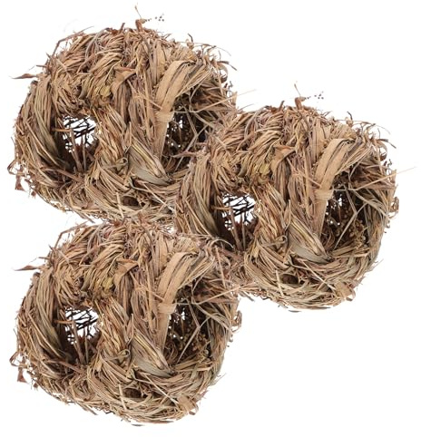 BESTonZON Cabanes en Herbe Tissée Naturelle Design Délicat et Unique Ensemble de 3 Jouet Amusant et Cachette Coloris Café pour Hamster et Gerbille