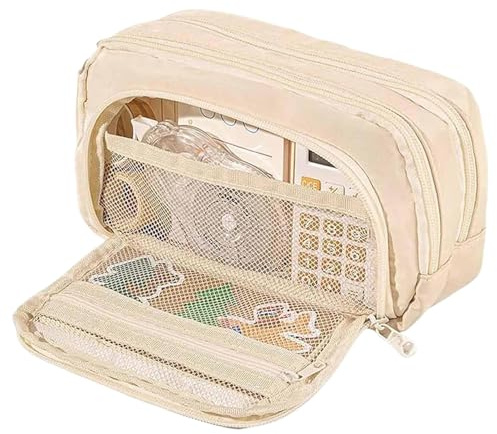 Obelunrp Pennfodral flera fickor stor kapacitet pennfodral dragkedja stängning organiserare söt canvasväska vikbar påse för tonåringar och vuxna flickor, Decoración de jardín, BEIgE, standard, ledig