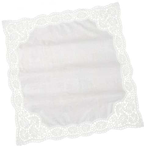 Nucelit Näsduk 30 cm x 30 cm, vit broderad kant fickduk för handväska, resepåse, dagliga utflykter och daglig användning Hanky Hankie damnäsduk män fickduk fyrkantig halsduk