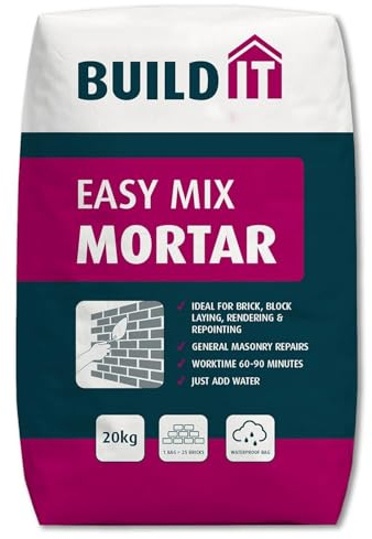 Easy Mix Mortar 20kg Ready Mixed Mortar for Bricklaying, Bedding, Patching & DIY Jobs Pre-Blended Cement Mortar for Indoors & Outdoors Just Add Water, Easy to Apply