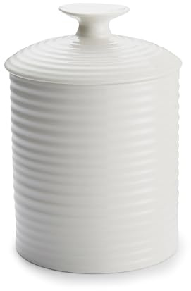 Portmeirion x Sophie Conran White Porcelain Storage Jar with Lid, Stylish and Durable Canister for Kitchen Essentials, 18cm tall, 1110ml Volume
