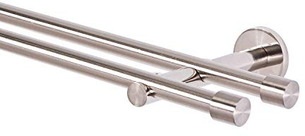 Asta per Tenda a Doppio Scorrimento, Bastoni Allungabili, Aste Tende Finestra, 16 mm, Materiale: Metallo, Effetto Ottico: Acciaio Inox, 240 mm