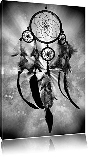Pixxprint Indianischer Traumfänger Kunst B&W, Größe: 100x70cm, Leinwandbild, fertig gespannt, Wandbild, Dekoration, Kunstdruck, kein Poster
