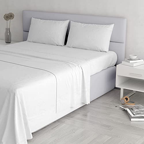 Set Lenzuola Elegant, lavorato in Italia - Completo Letto, Lenzuolo Sotto con Angoli, Telo Sopra 240x270cm e Federe con Patella Interna, Bianco, Matrimoniale