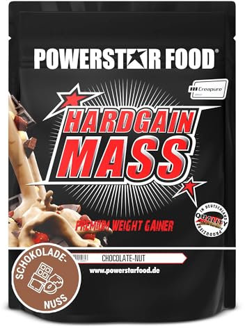 Powerstar HARDGAIN MASS 1600g | GAIN DE POIDS avec créatine & sans ajout de sucre | Masse, force & développement musculaire rapide | Shake pour prise de masse | Chocolat-Noisette
