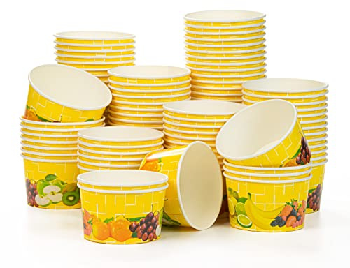 Octopus 1200 Eisbecher aus fester Pappe, 260 ml, buntes Früchtemotiv | Große Pappschälchen für Eisdiele, Café, Party und Street Food, geschmacksneutral und lebensmittelgeeignet