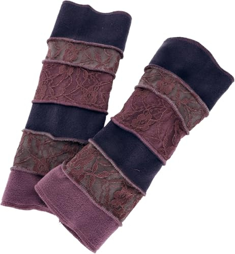 Elfen Handstulpen, Boho Pulswärmer, Fleece mit Spitze | Weiche Pulswärmer aus Fleece, dekorative Overlock, Unisex, ideal für kalte Tage, vielseitig kombinierbar.